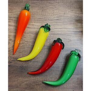 Vintage Murano Style Art Glass Vegetables Lot Of 4 Jalapeno Pepper Carrot D3